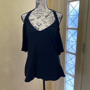 Black knit cold shoulder short sleeve top